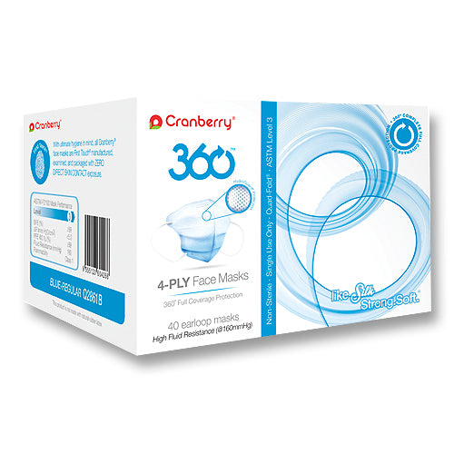 Cranberry Q2861B 360 Face Masks ASTM Level 3 Regular Blue 40/Bx Cranberry Q2861B 360 Face Masks ASTM Level 3 Regular Blue 40/Bx
